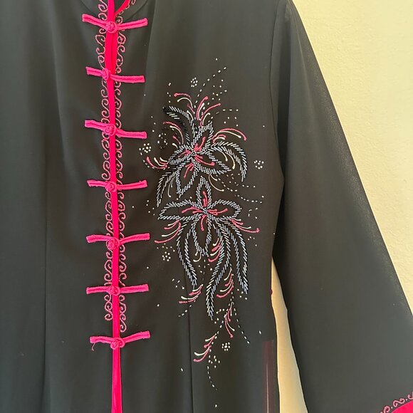 Mimi Asian Long Tunic Dress with Embroidered Flowers and Side Slits - Picture 3 of 3